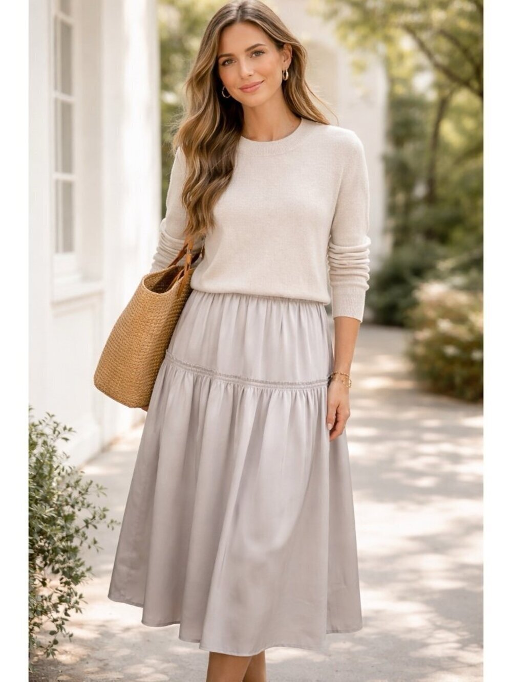 J Crew Womens Cashmere Midi Dress Sz Large Beige Satin Skirt Romantic READ